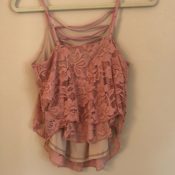 EXPRESS tiered pink lace front crisscross tank top size extra small - Picture 6 of 8